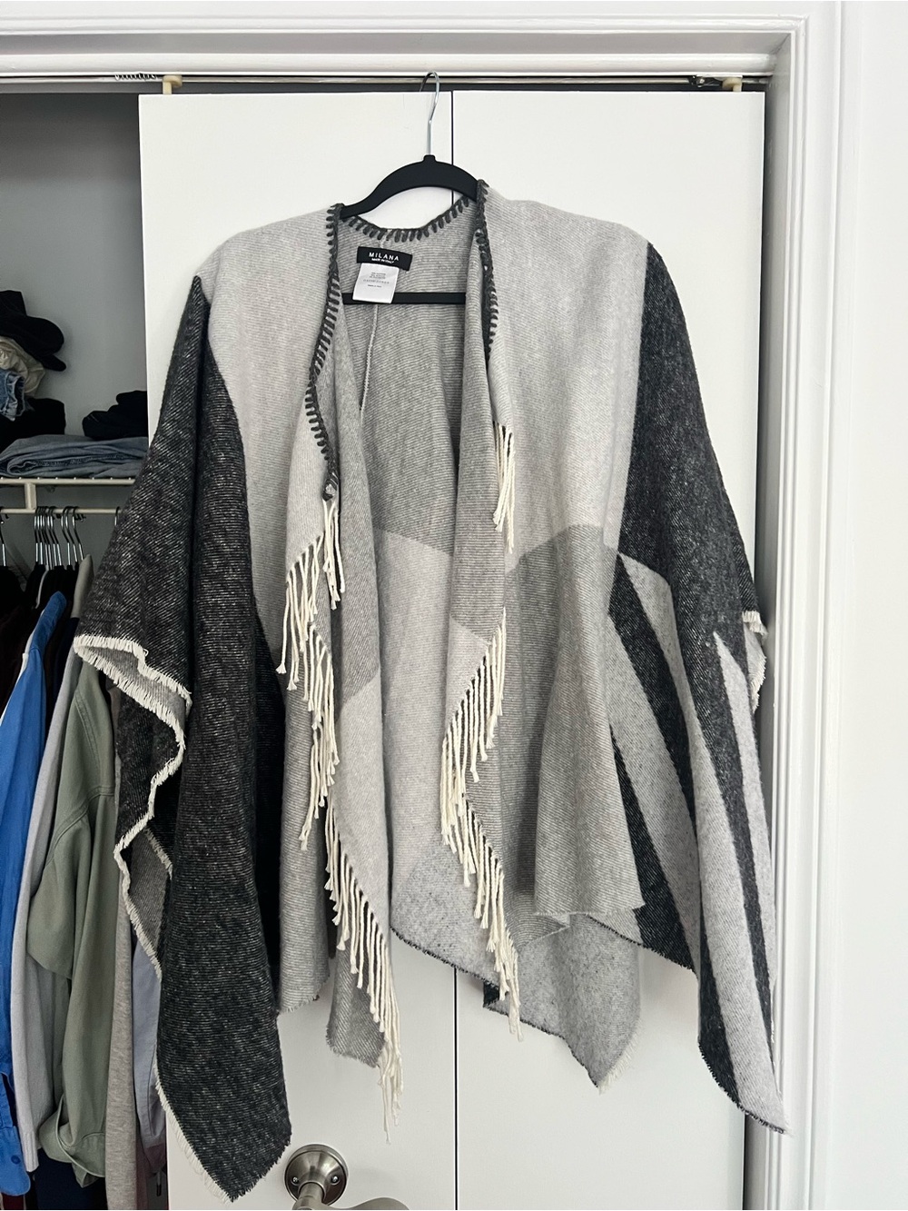 Milano Gray & Charcoal Fringe Open Front Poncho
